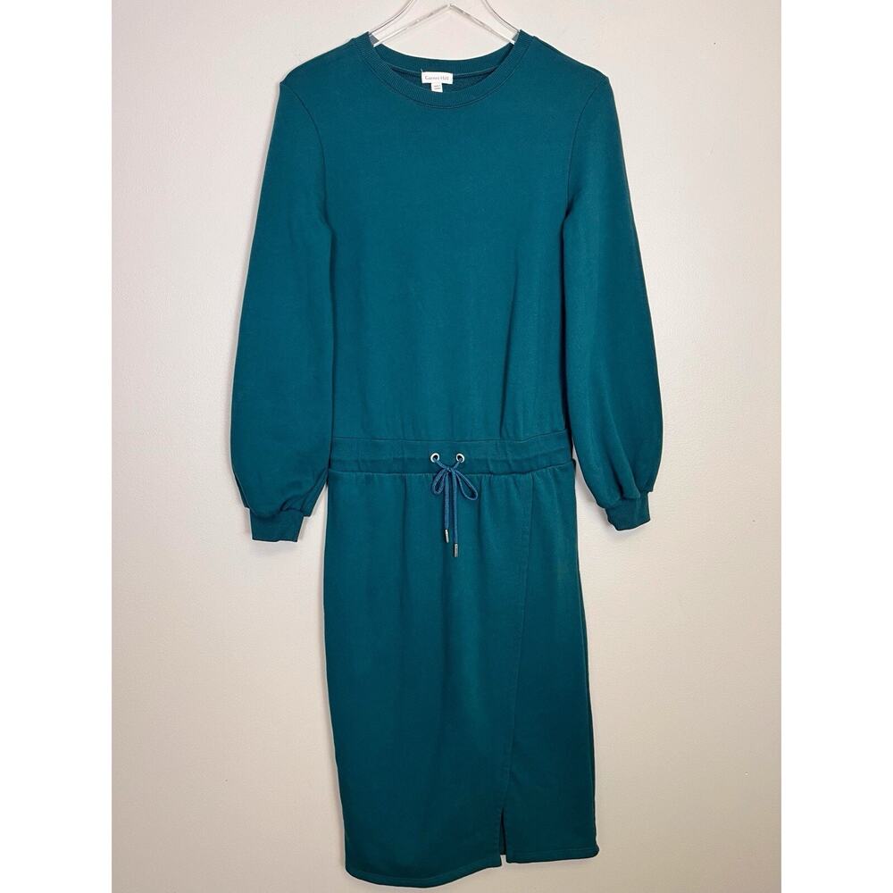 Garnet Hill Green Blue Teal Sweatshirt Midi Dress Organic Cotton Size Small